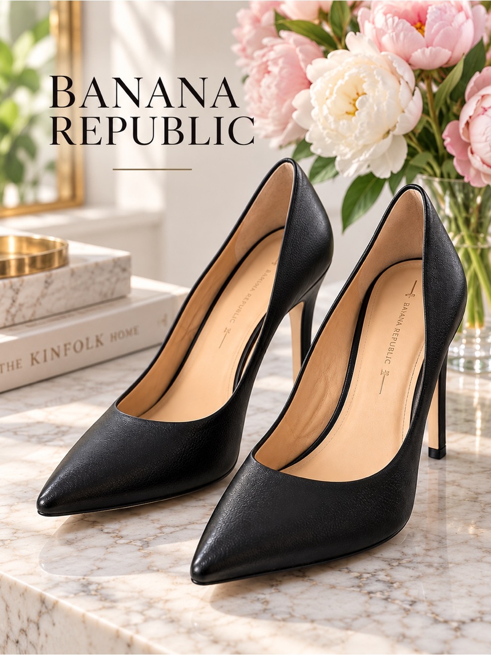 Banana Republic Black Leather Pointed Toe Stiletto Pumps Size 7.5